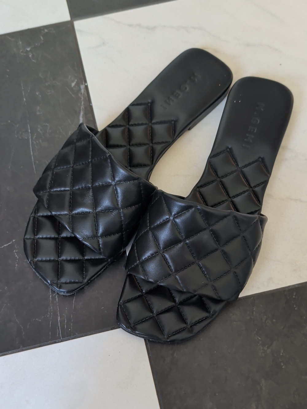 Quilted Black Slide Mules